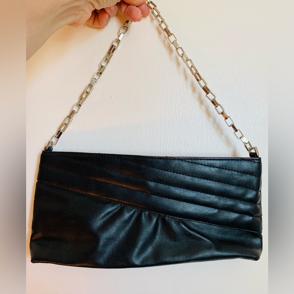 Black Clutch with Silver Chain Strap
